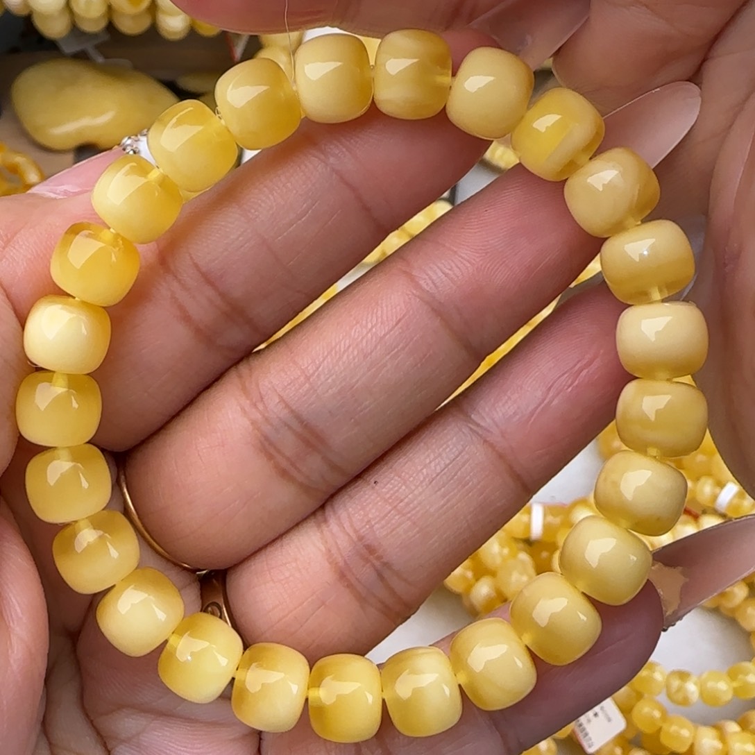 蜜蜡未镶嵌手链金白聚宝盆老型手串