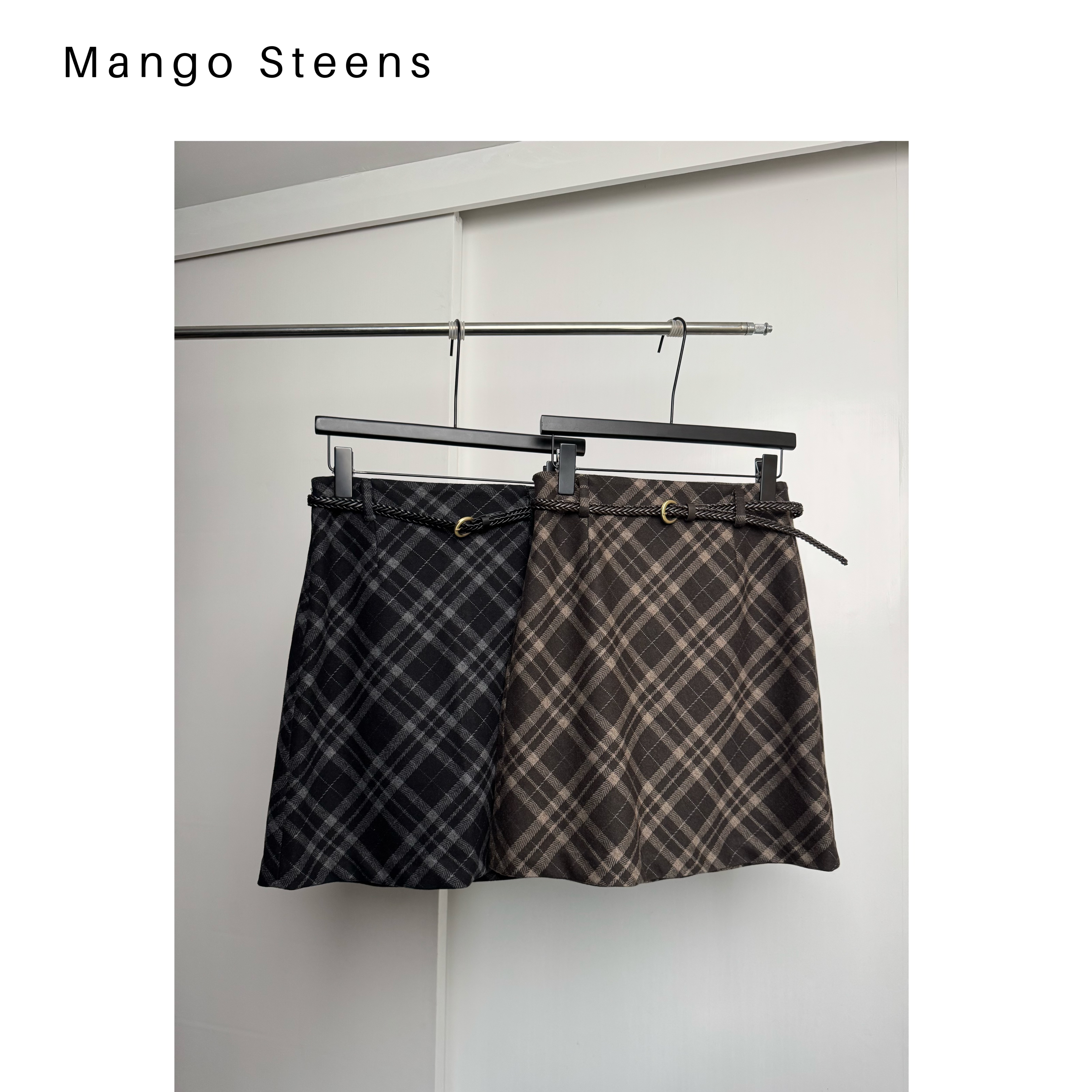 MANGO steen‘s丨羊毛复古毛呢格子半裙J7876