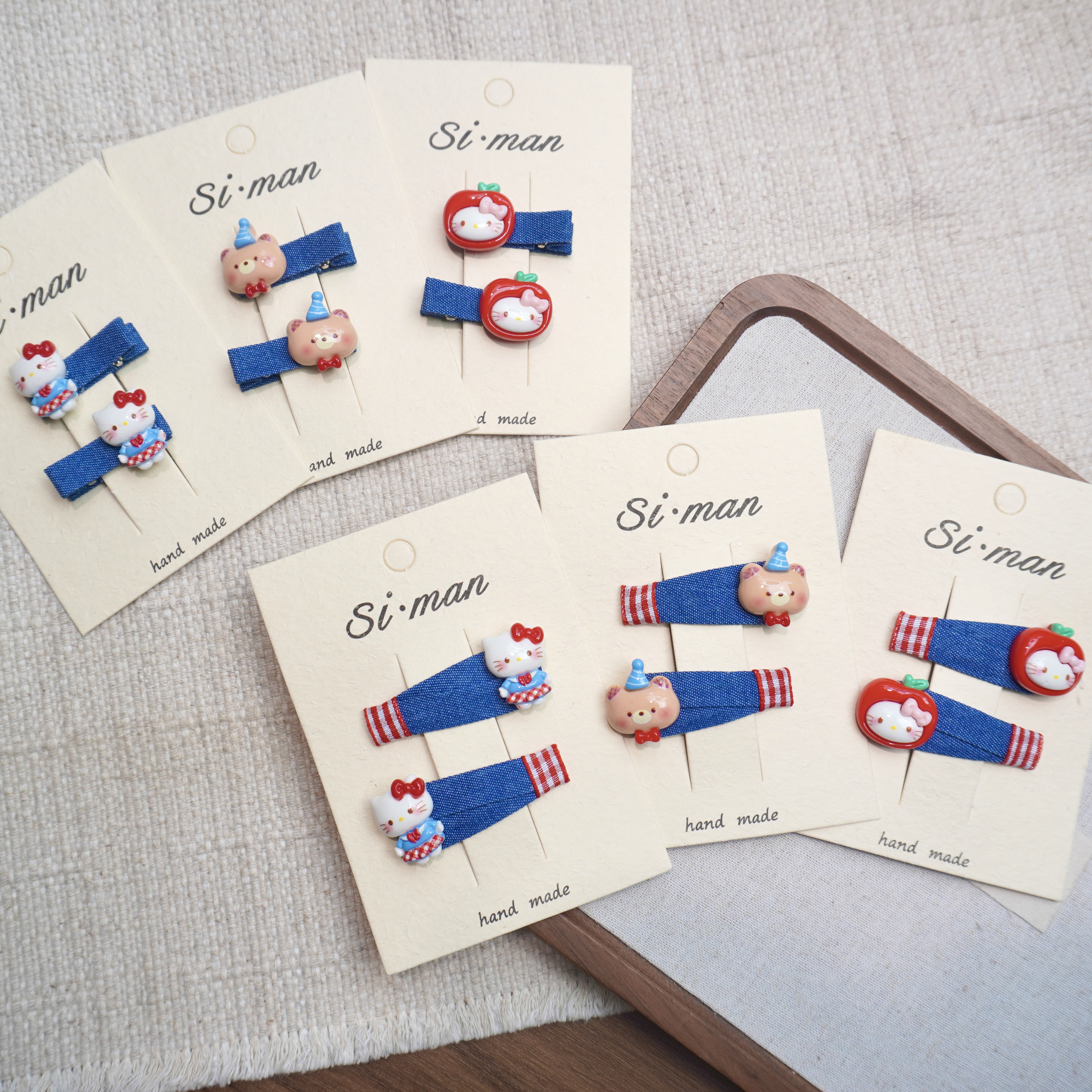 满9.9飞 新款卡通甜酷风牛仔KT小熊儿童发夹BB夹刘海夹宝宝发饰