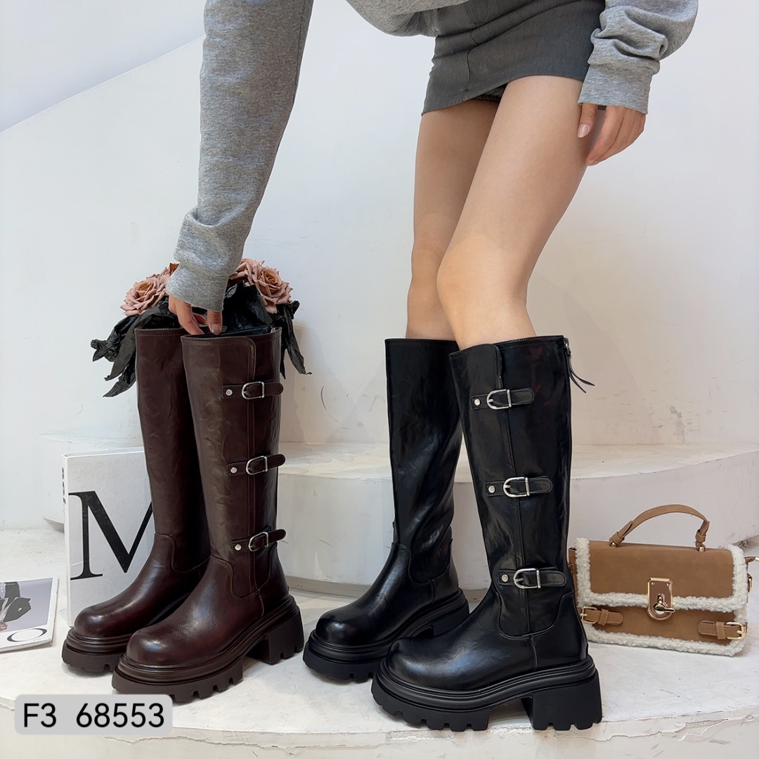 【新疆包邮】F3秋冬新款复古显瘦增高骑士长靴 68553-3