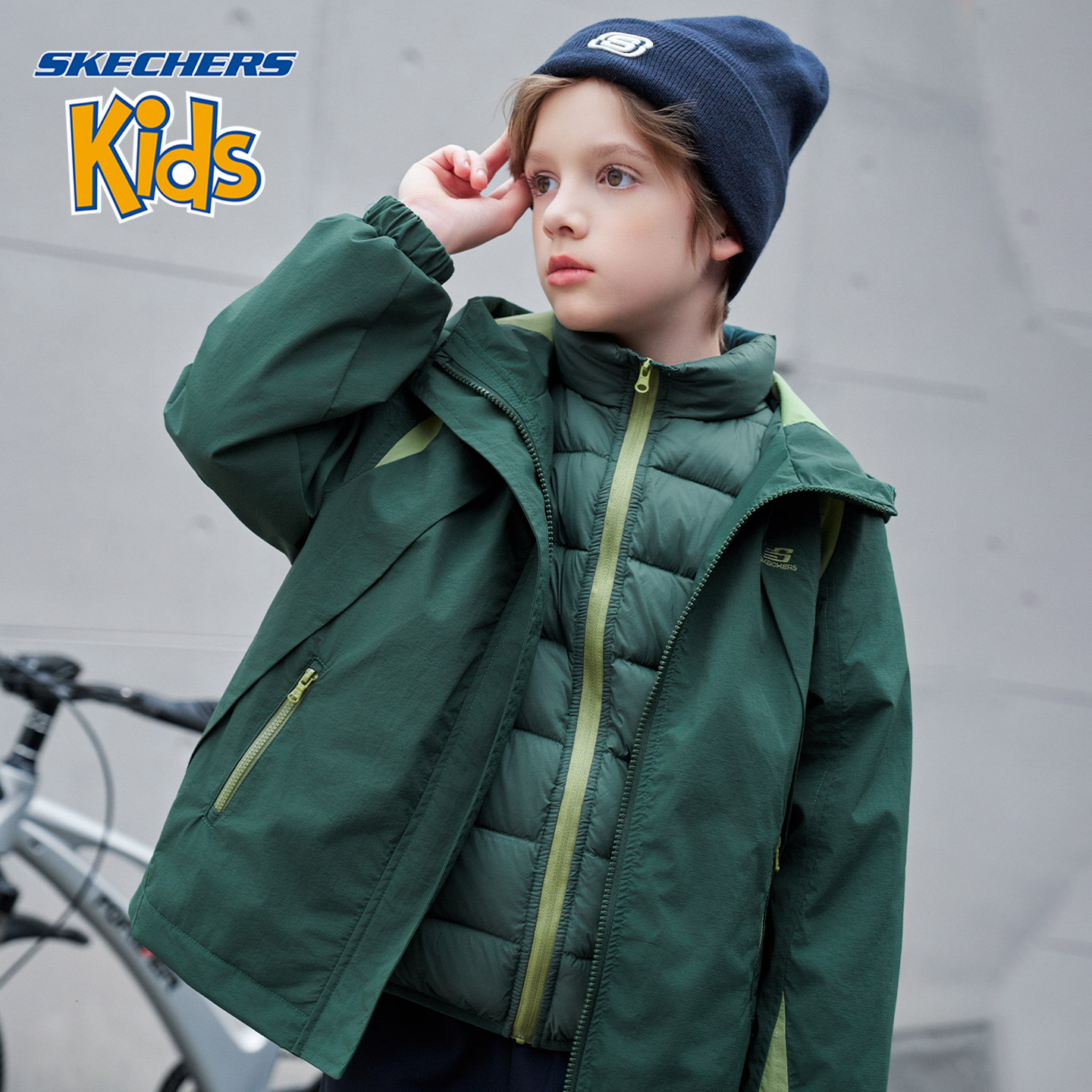 Skechers Kids斯凯奇儿童男童冲锋衣秋冬三合一外套H425B054【ZL】