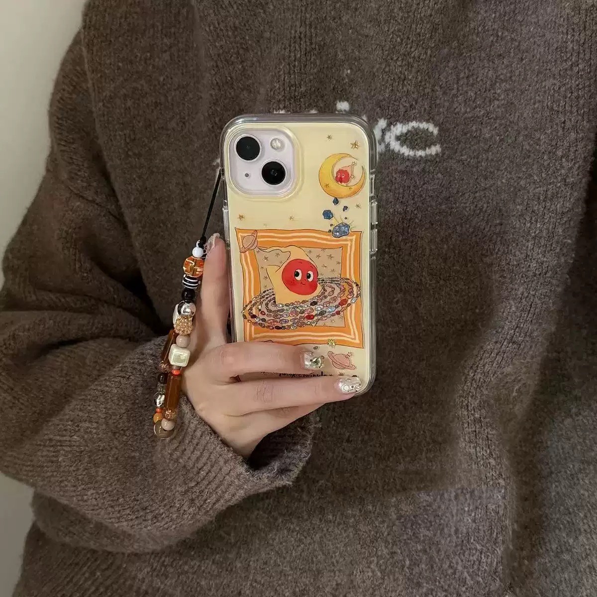 鎏金星河可爱卡通星星人链条适用iPhone16promax苹果15手机壳14女