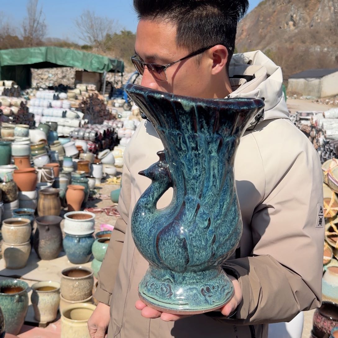 紫砂花盆孔雀蓝一个一个