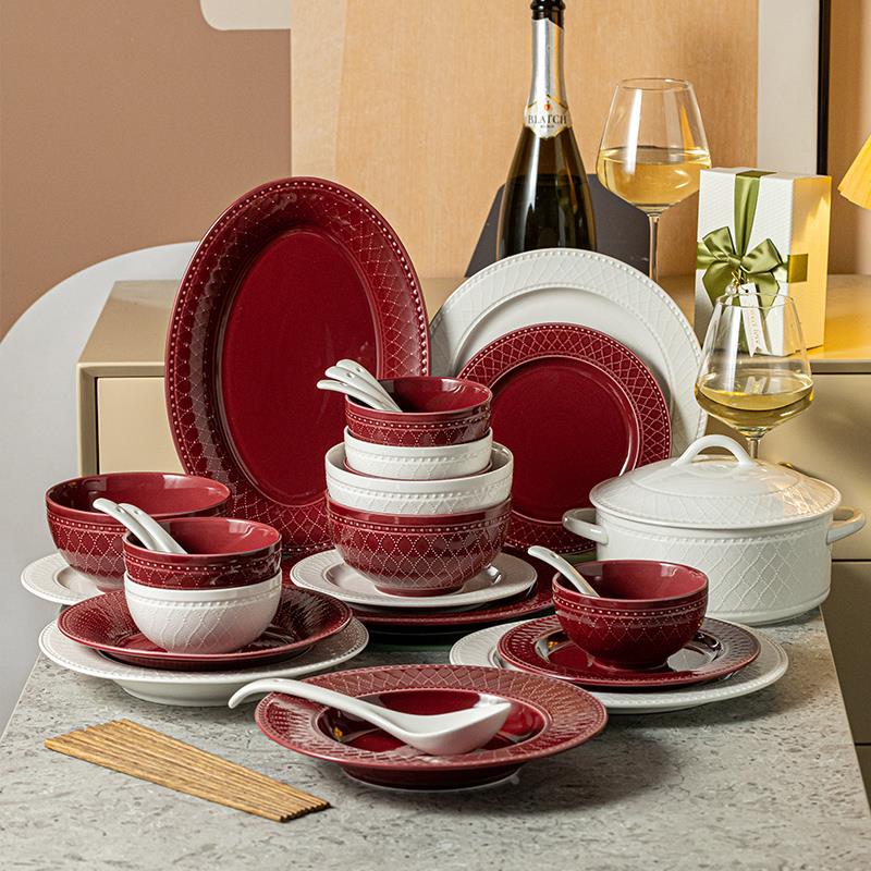 法式碗碟套装家用釉下彩餐具2024新款碗盘乔迁新居高颜值碗筷碗具