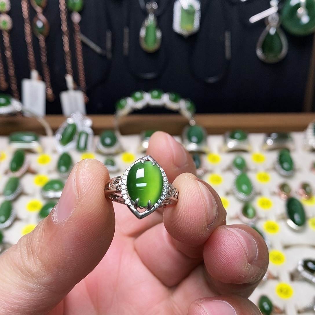 和田玉（碧玉）银S925镶嵌戒指