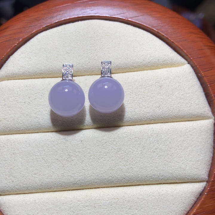 翡翠耳饰18K金镶嵌冰胶紫耳钉