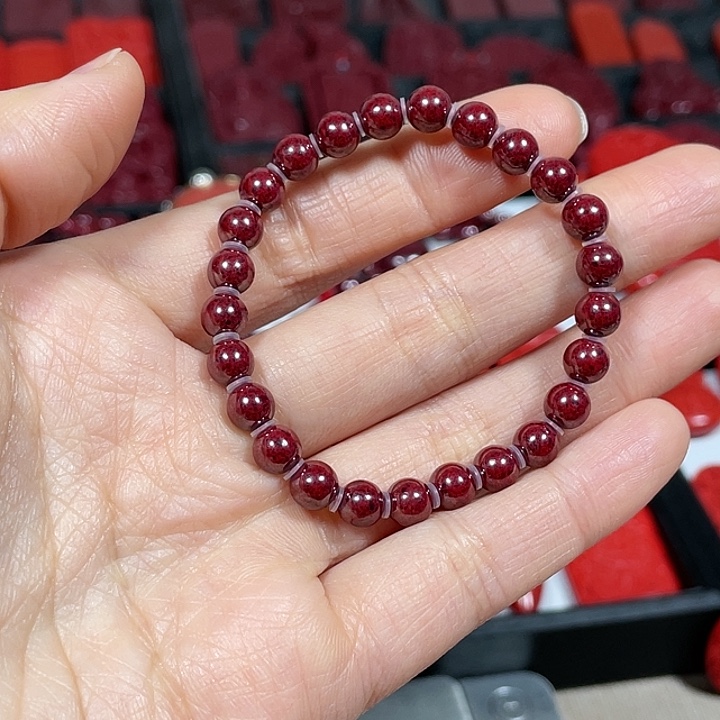 天然辰砂高压原石手链6mm25颗