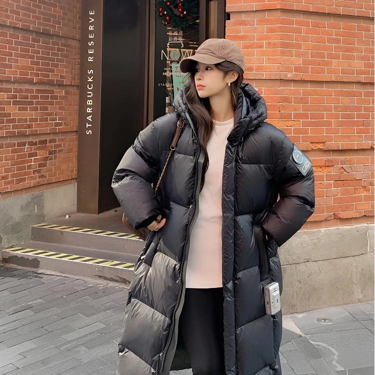 MOLA黑砖白鹅绒羽绒服女冬季新款韩系加厚情侣男女同款高级感