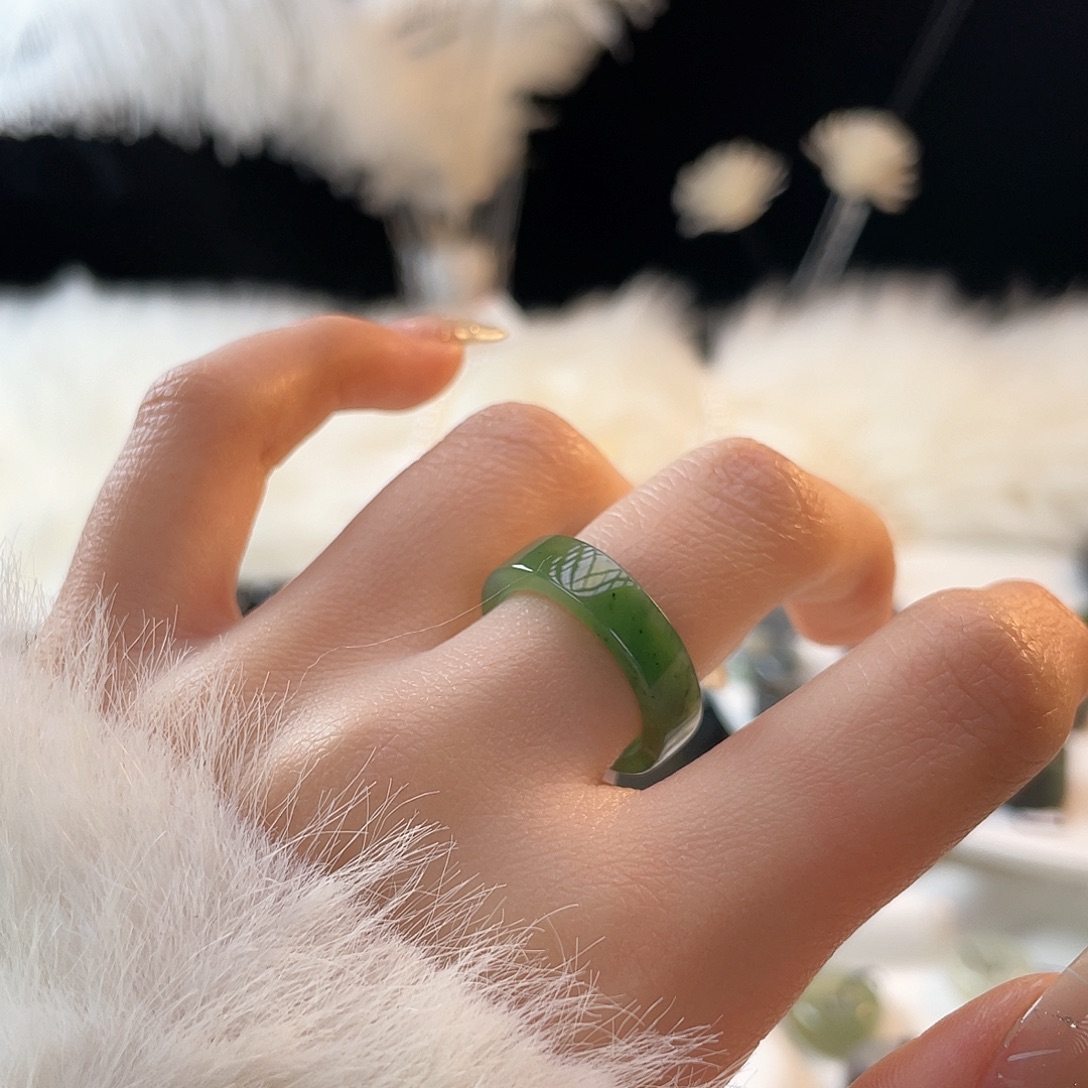 和田玉未镶嵌戒指k104 碧玉乌兰海窄直切17.6mm