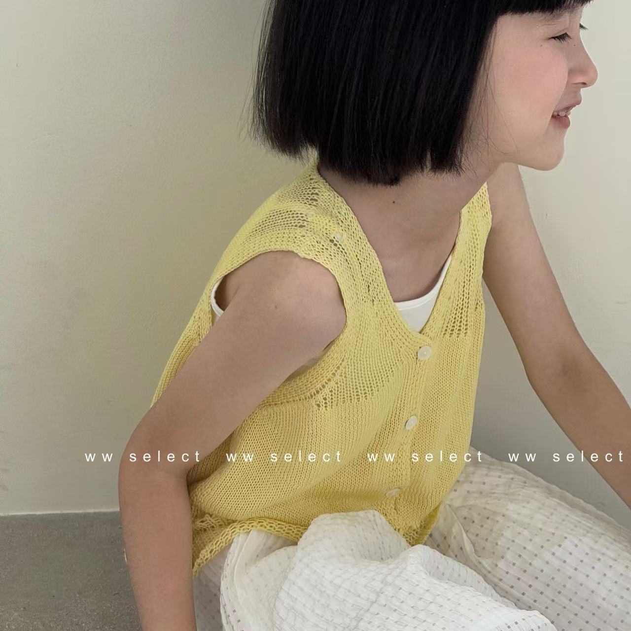 WW｜亲子｜柔雾黄｜针织马甲  E009（不可机洗和脱水）