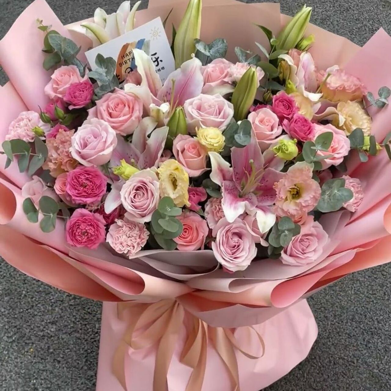 【百事顺心】粉百合粉玫瑰混搭花束送朋友爱人亲人闺蜜女友男友鲜花生日礼物花店送花上门