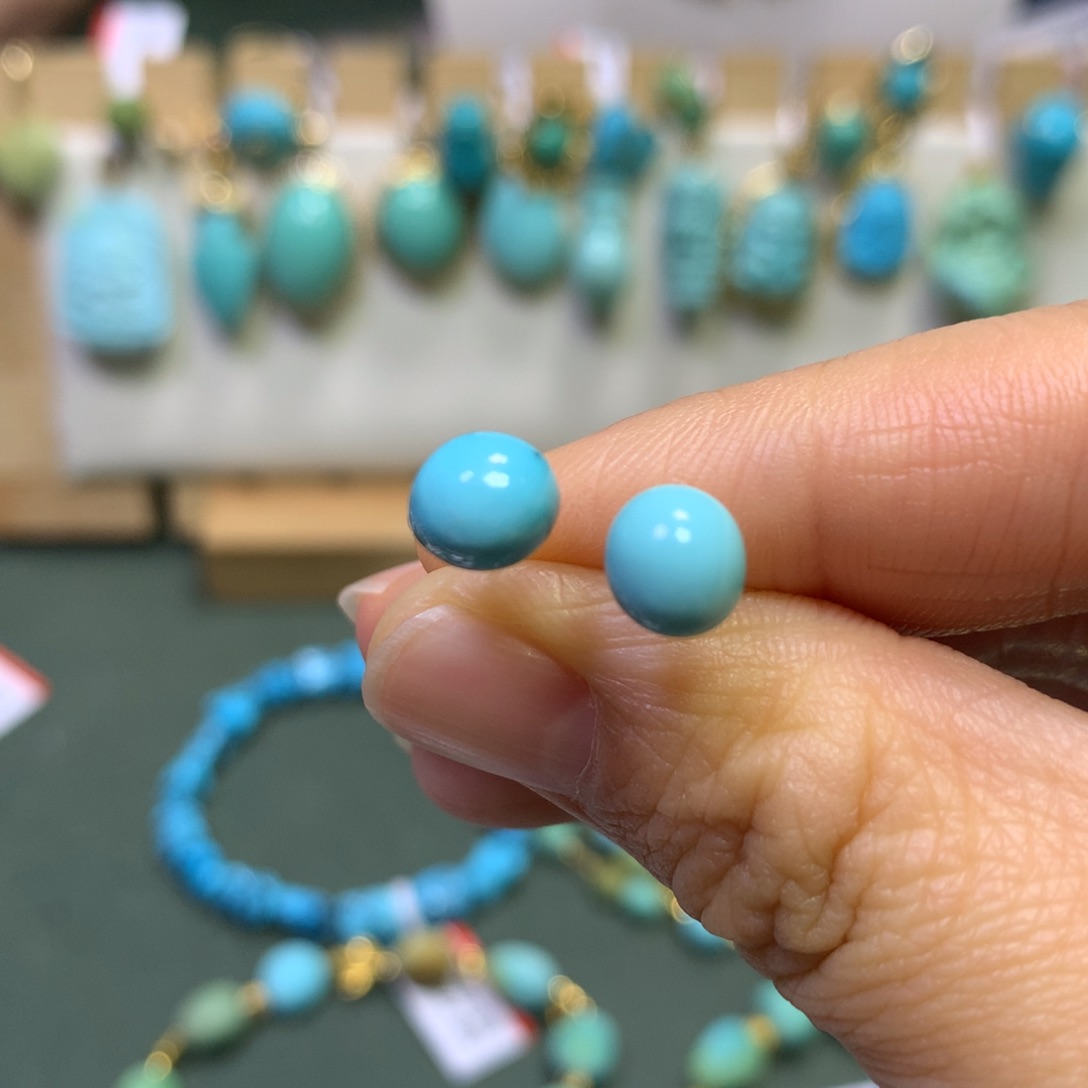 绿松石耳饰18K金镶嵌