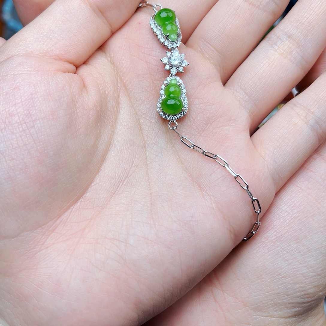 和田玉银S925镶嵌手链06