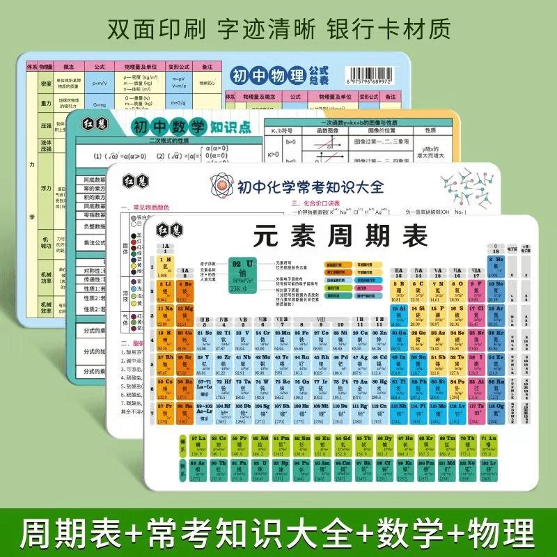 【嘉文】全套初中化学元素周期表卡片物理化学公式常考知识点