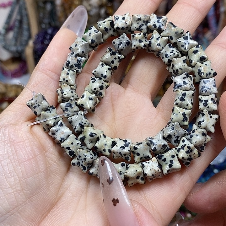 玛瑙/玉髓未镶嵌珠宝半成品天然斑点石六芒星卡7+mm