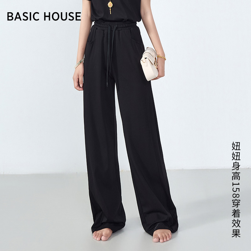 Basic House/百家好夏季天丝薄款窄版阔腿裤莱赛尔宽松显瘦休闲裤