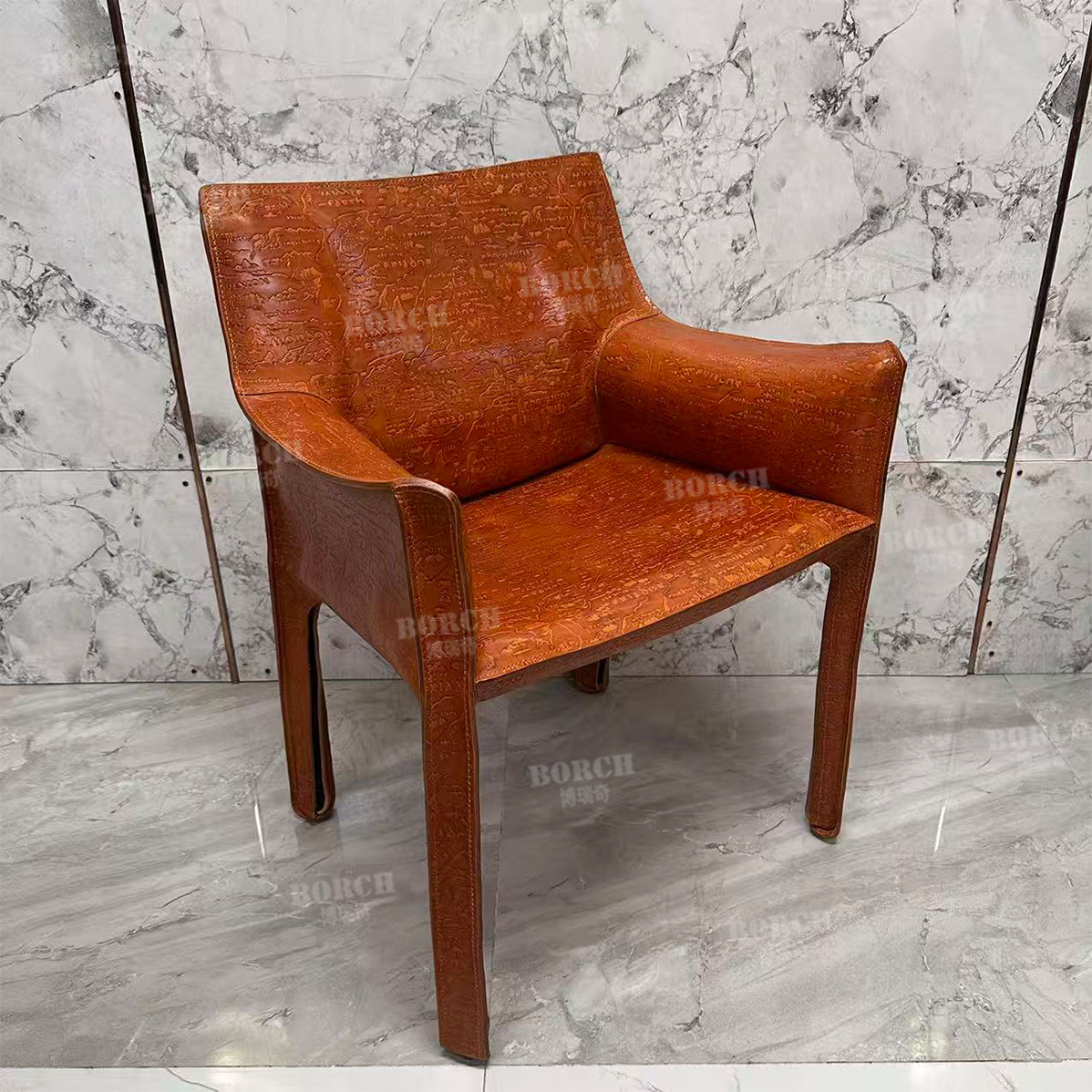 348博瑞奇卡西纳头层牛皮休闲椅茶室主人椅餐厅餐椅10005