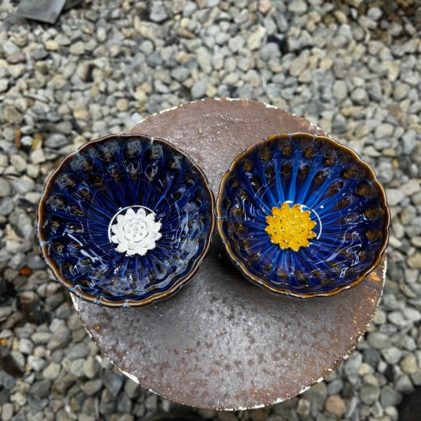 深海窑变 金银莲花对杯 茶杯主人杯传统手工制作.匠心传承