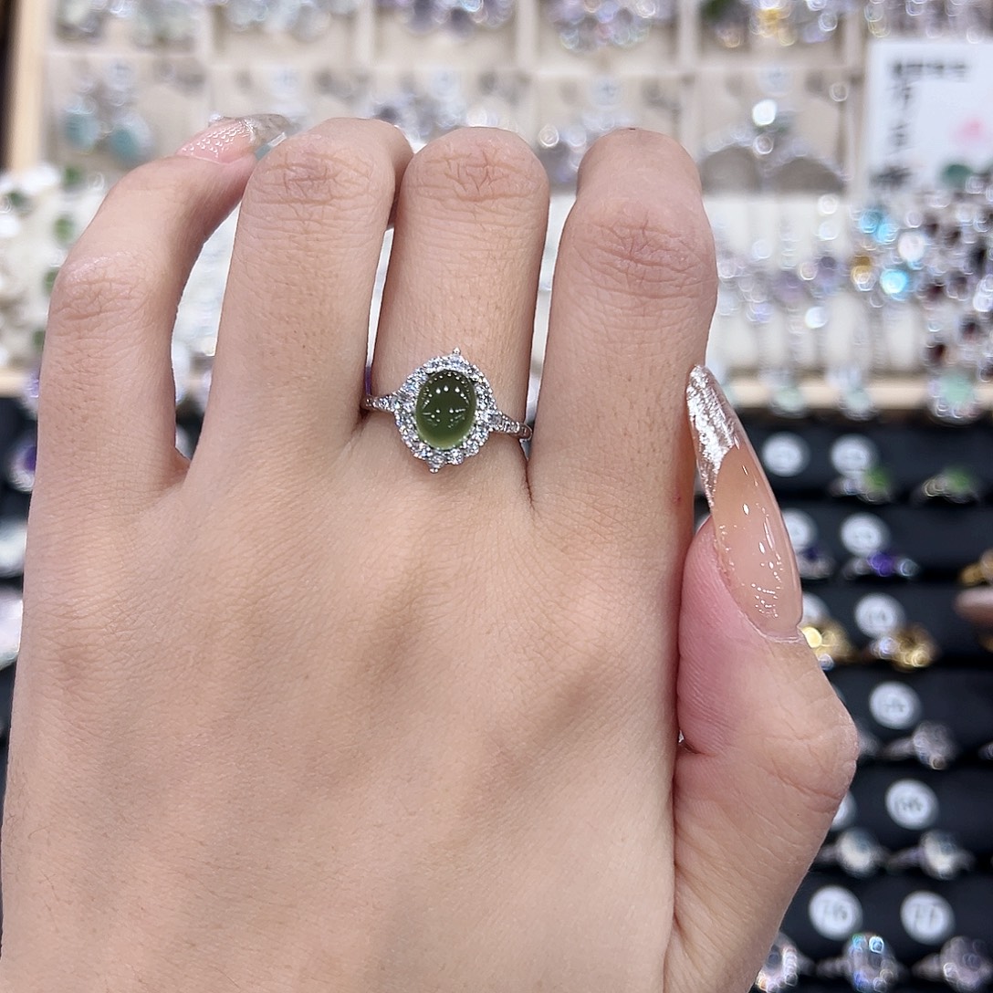 岫玉银S925镶嵌戒指