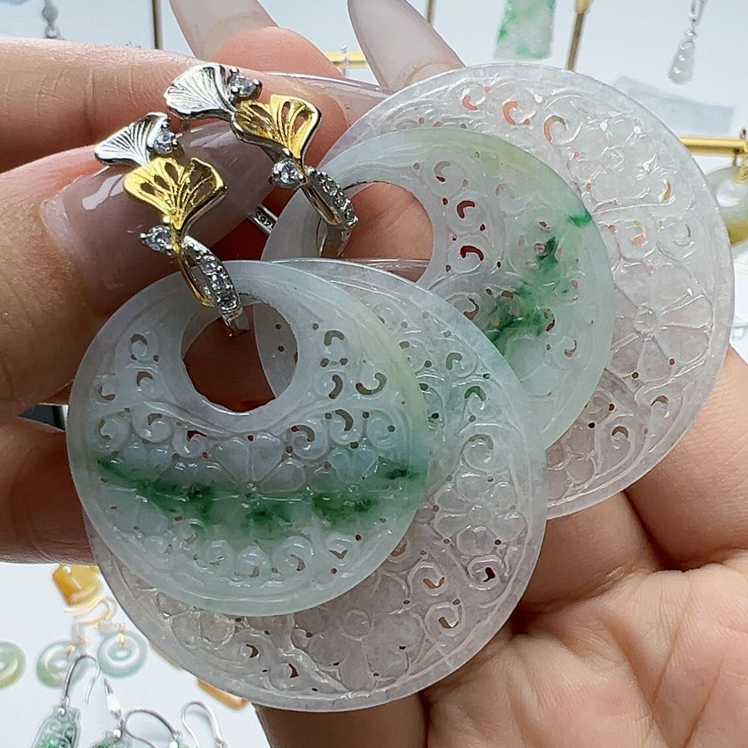 银S925镶嵌翡翠耳饰冷*天然缅甸A货翡翠