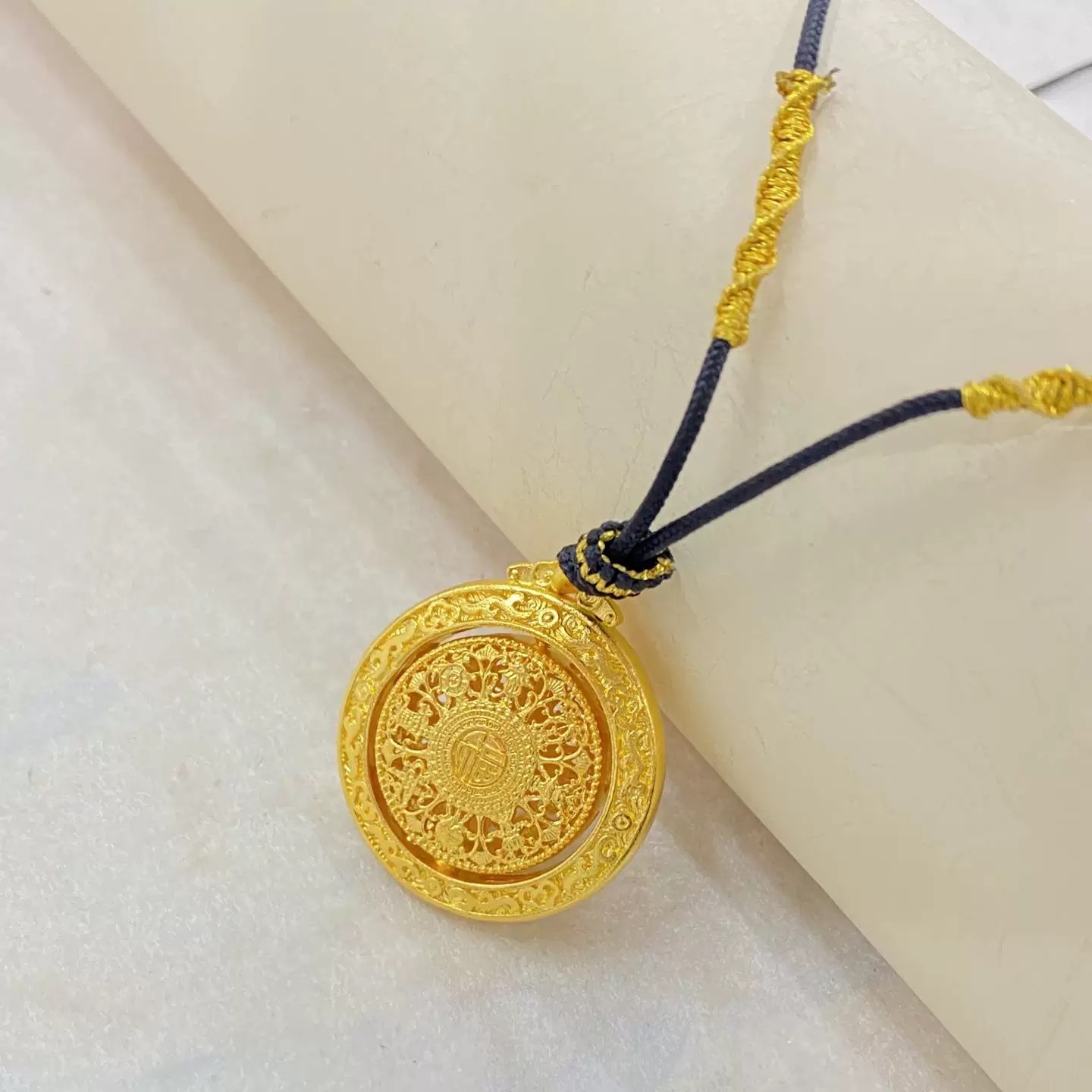 吊坠足银 足银旋转八宝罗盘吊坠