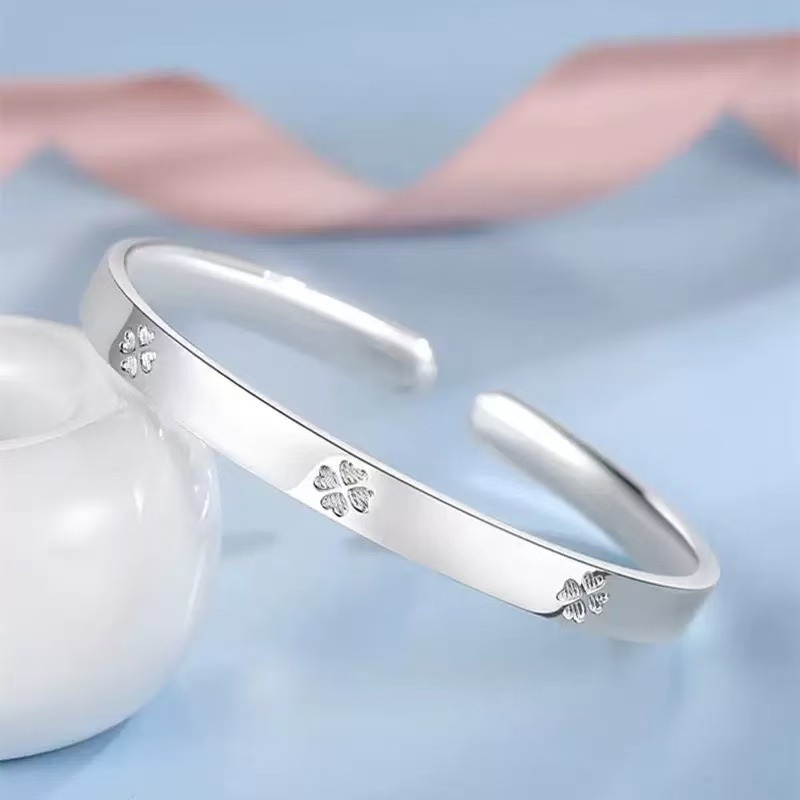 足银手镯 开口四叶草精品手镯A963