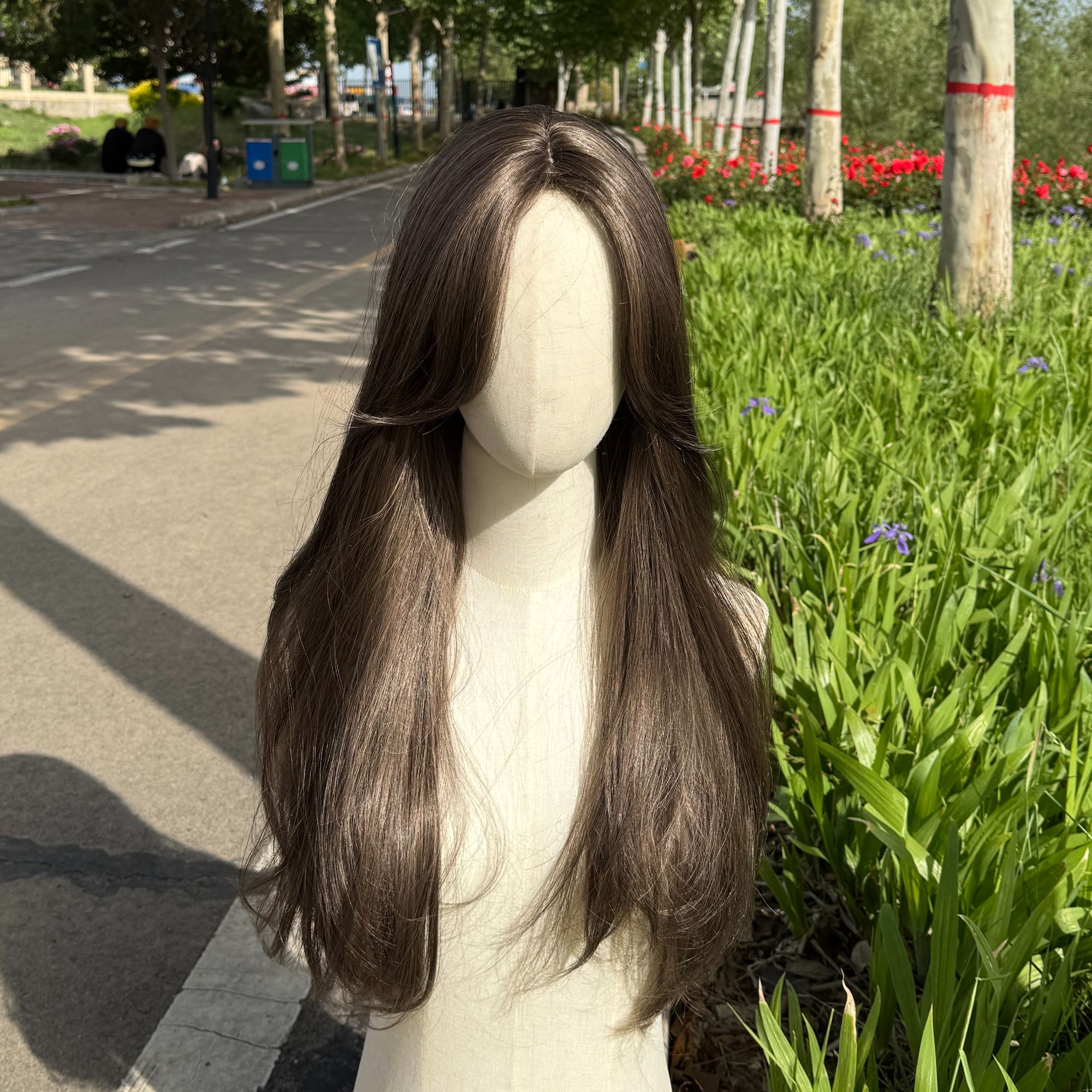 假发全头套榛果灰棕长发八字中分微卷发仿真隐形假发女款全头套