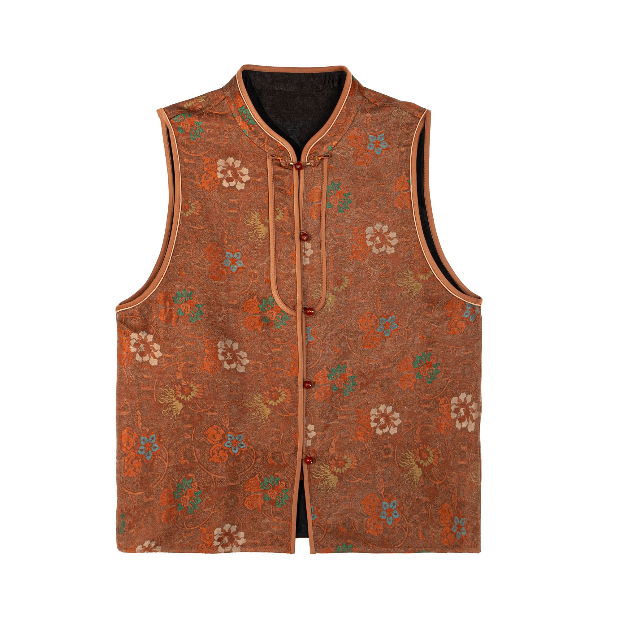 【橘隐】新中式宽松提花无袖圆领桑蚕丝圆领马甲C515265