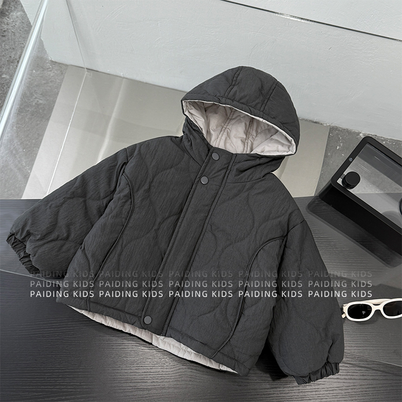 （现货）冬装儿童韩版时尚纯色两面可穿休闲保暖棉服连帽外套SJ6474