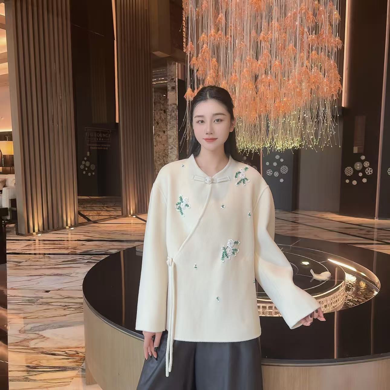 Betty Bairn【向云端】轻中式山羊绒羊毛斜襟立领双面呢外套Q7135