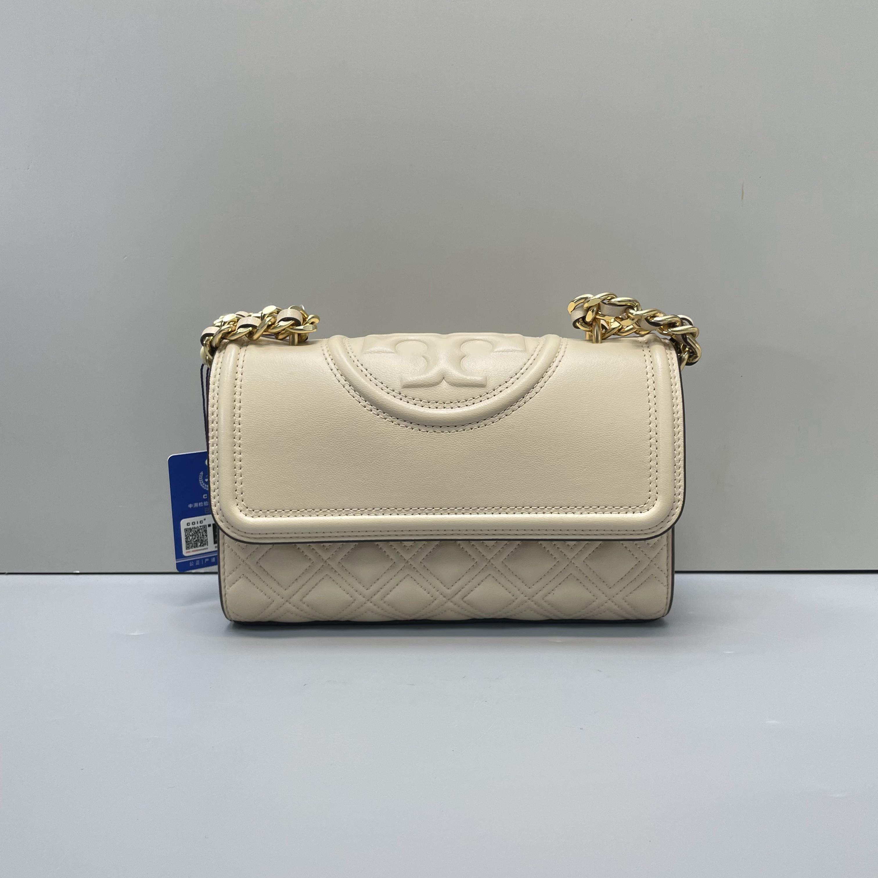 95新 TORY BURCH/汤丽柏琦 小林/白色小号链条包21*14*6cmB020910
