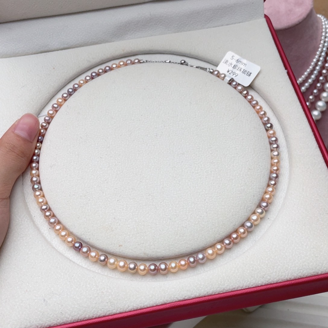 淡水珍珠银S925镶嵌颈饰5-6