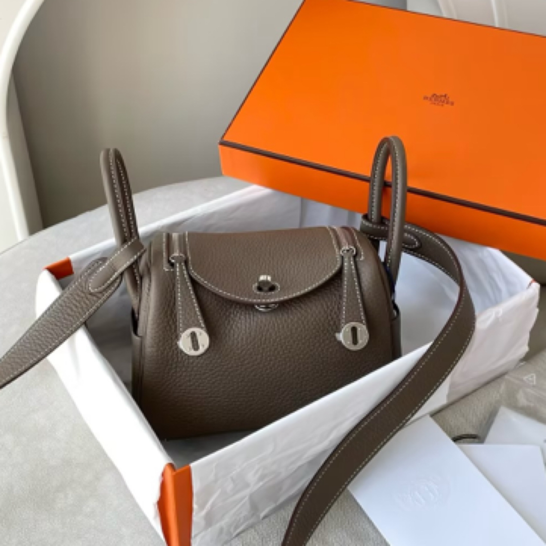 99新 Hermes/爱马仕  mini lindy二代大象灰银扣w刻BJM2-7390