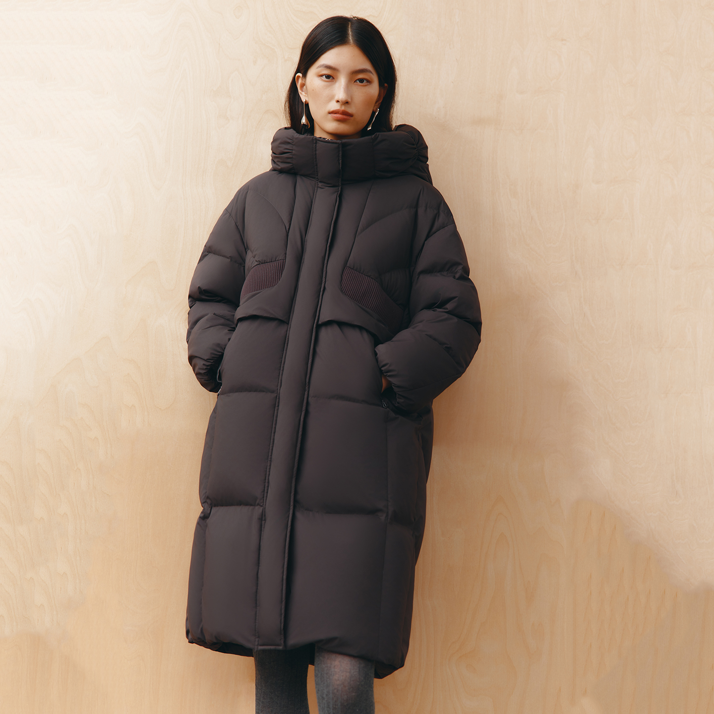 艾莱依时尚中长款保暖长袖宽松面包款冬装秋户外连帽女1075