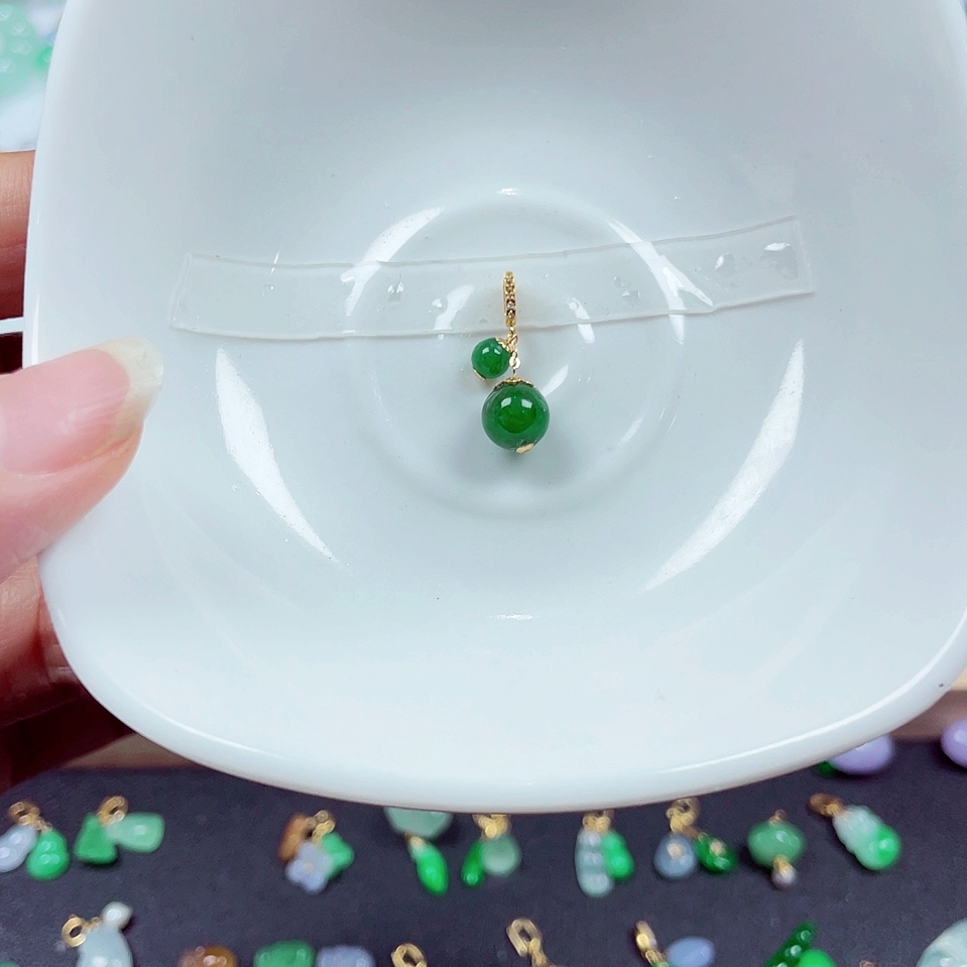 翡翠18K金镶嵌手链天然缅甸翡翠A货卡6.8-4