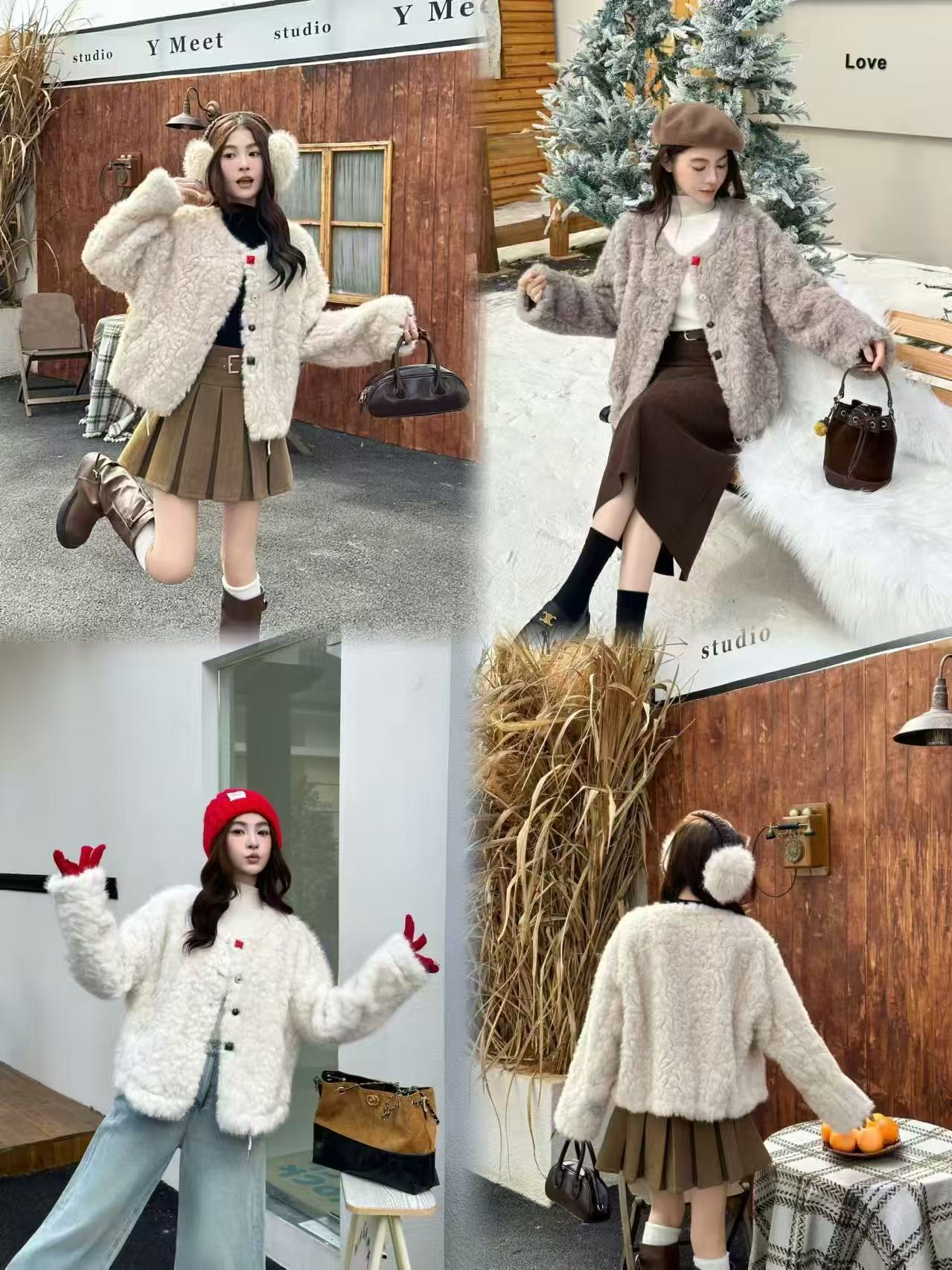 【瑶瑶专属】D7021【衣长53】毛毛外套冬季长袖时尚圆领网红系扣