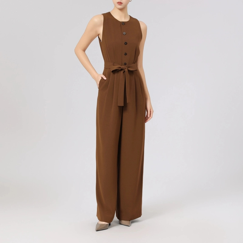 AMASS/阿玛施25年早春新款气质百搭方领无袖收腰连体裤女510012