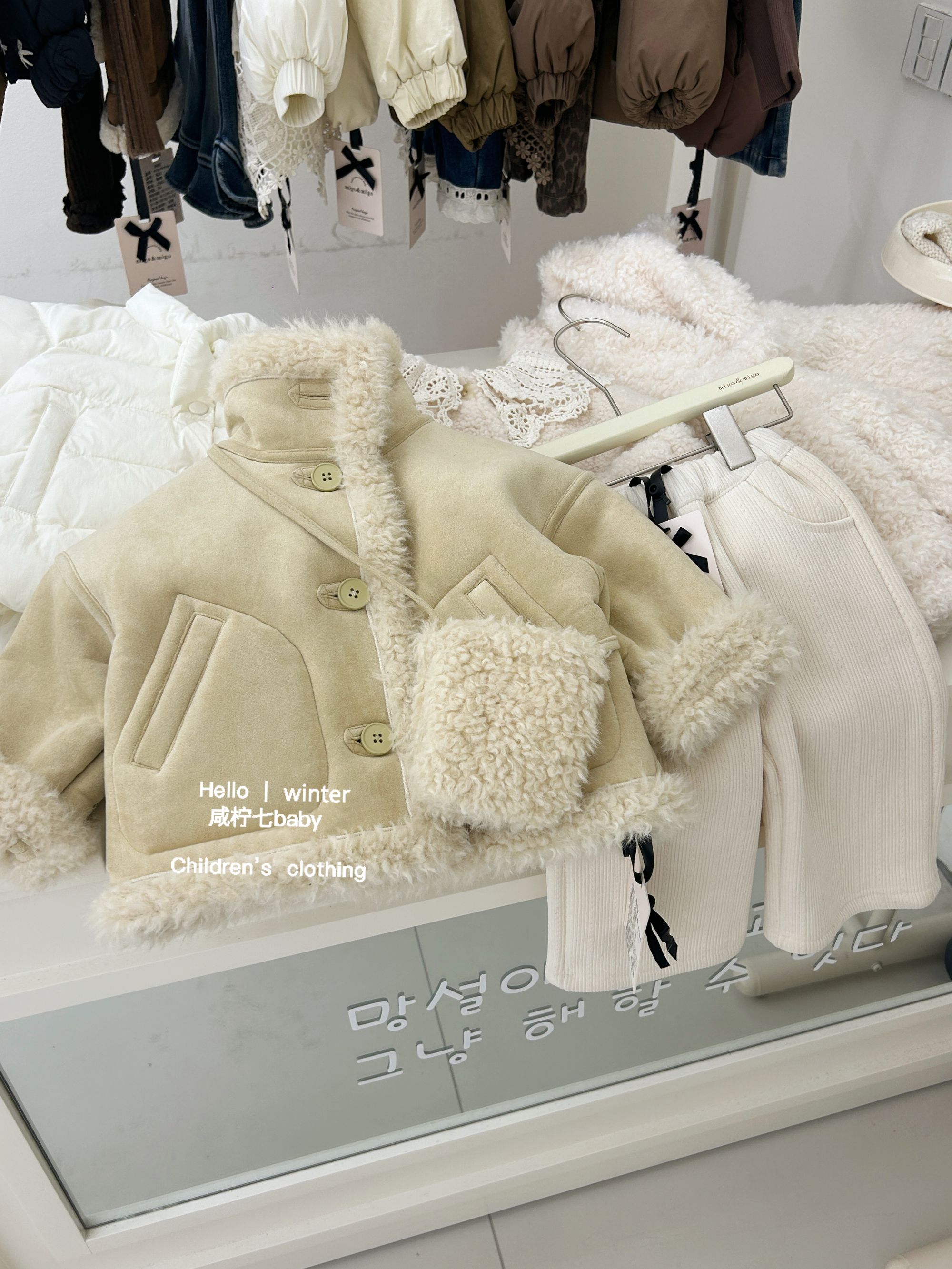 【咸柠七】女童加厚皮毛一体外套儿童秋冬装加绒上衣新款女宝冬季