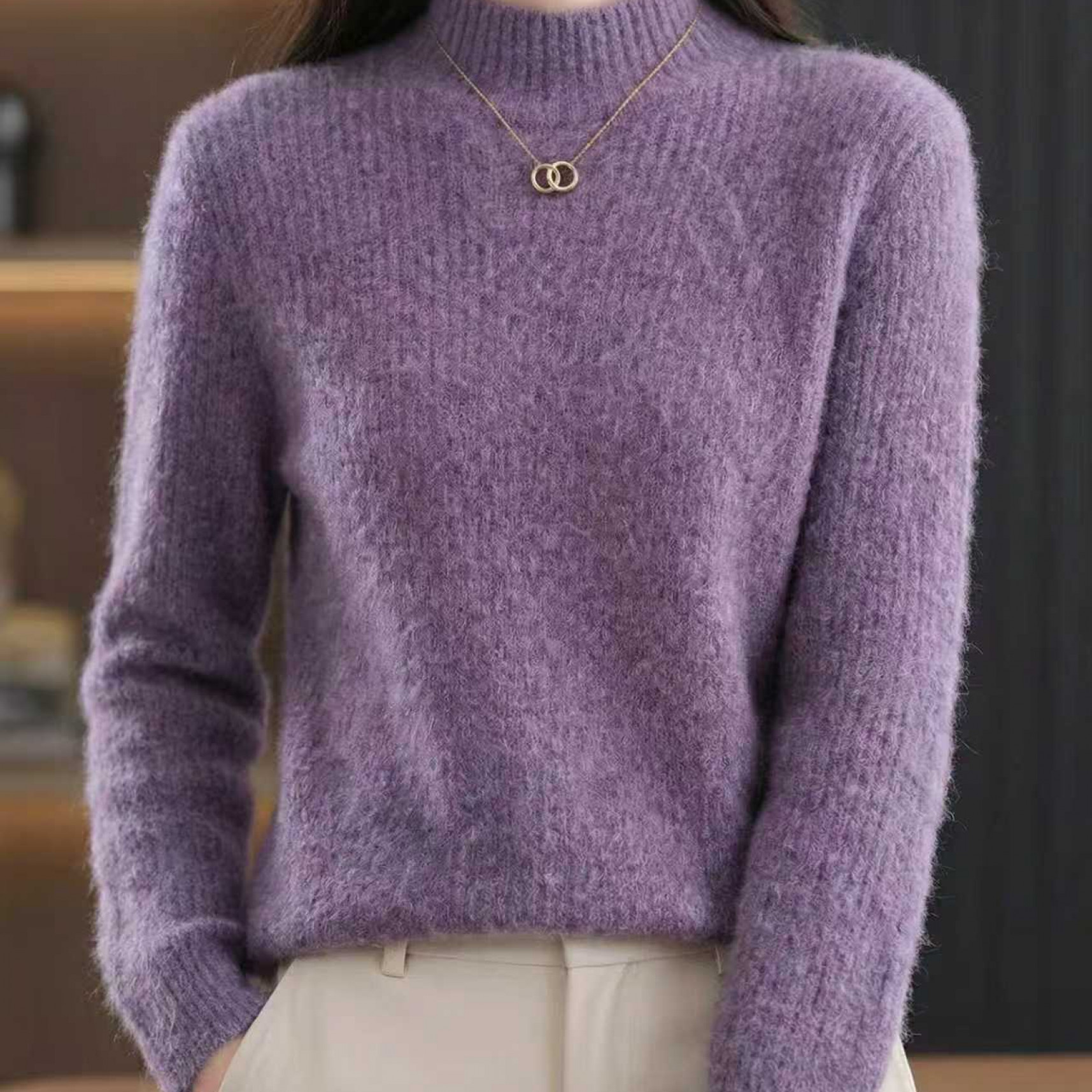 昊哥秋冬新款半高领坑条针织衫羊毛羊绒拉毛时尚百搭8214