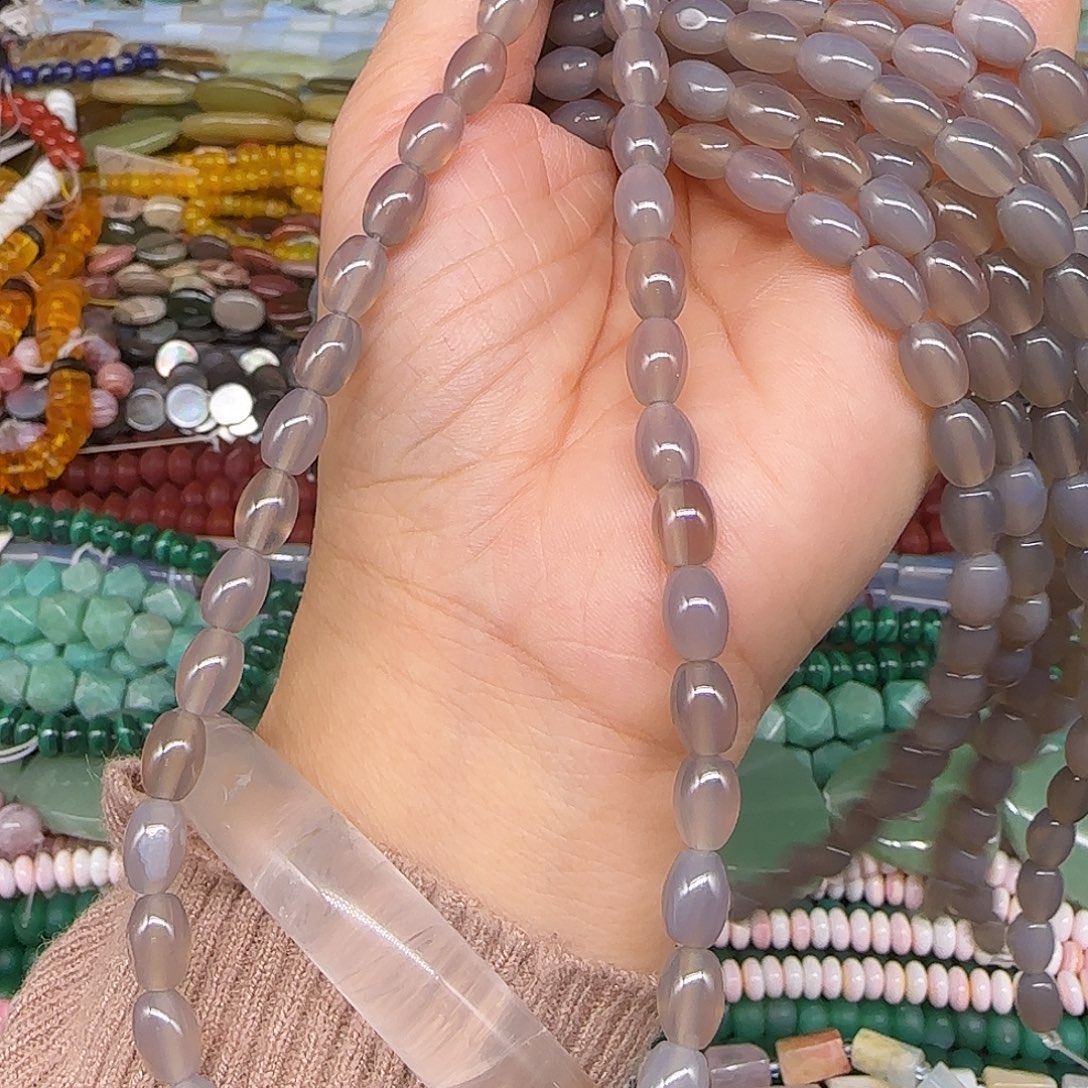 玛瑙/玉髓合金珠宝半成品烟灰6-8mm一条