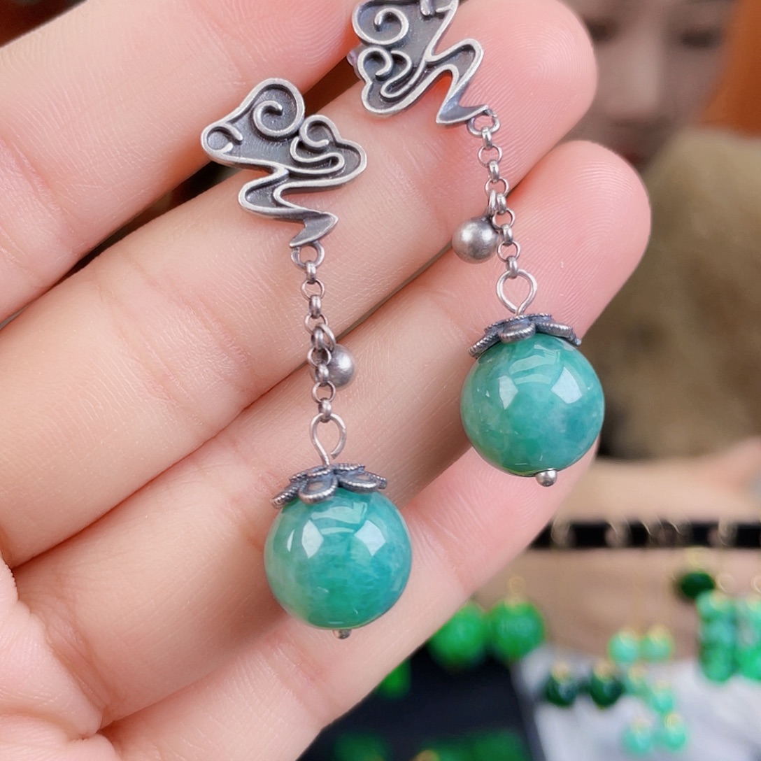 翡翠银S925镶嵌耳饰