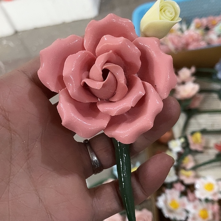 瓷片纯手工陶瓷花摆件1瑕