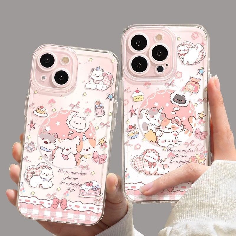 新款粉色狗狗适用苹果16promax手机壳透明iPhone15卡通14防摔13女
