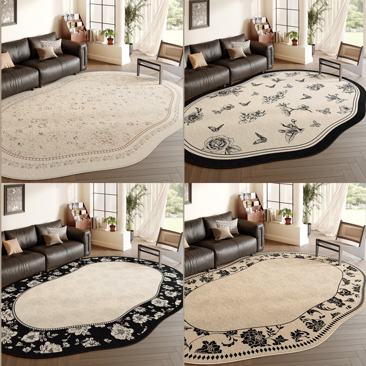 新中式异形地毯圈绒复古客厅地毯防滑加密茶几垫抗污隔音地毯可擦