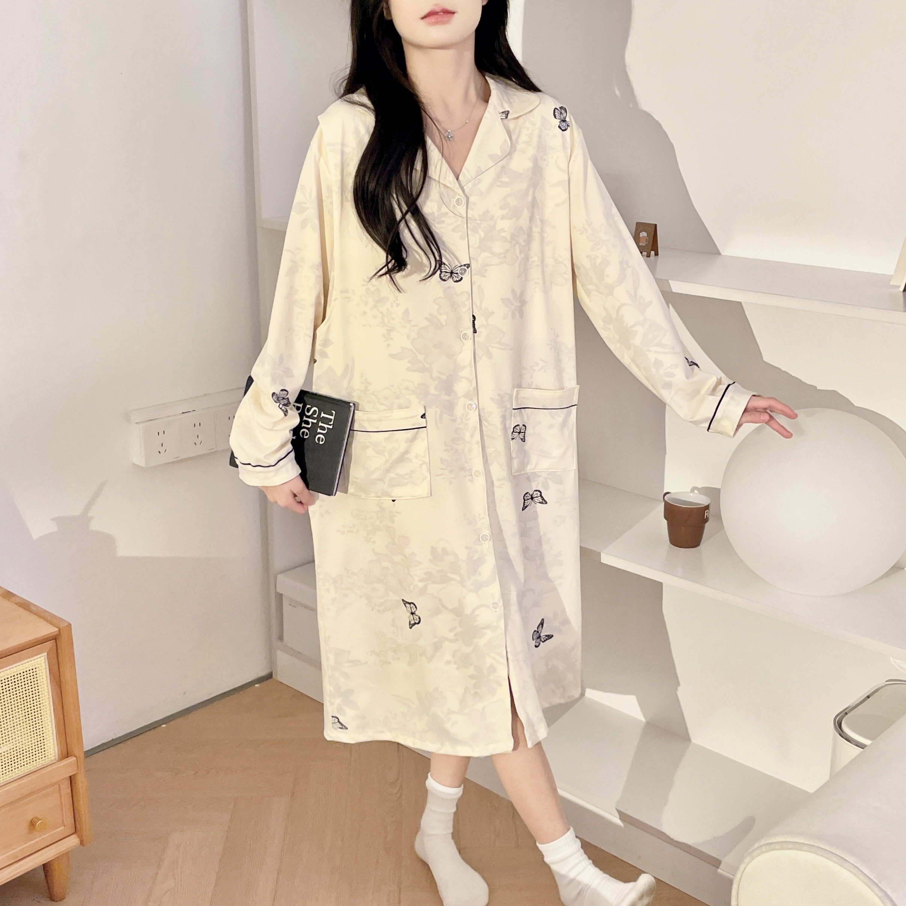 【带胸垫月子睡裙】春秋云感棉孕妇裙产妇哺乳期待产裙加大孕妇睡衣