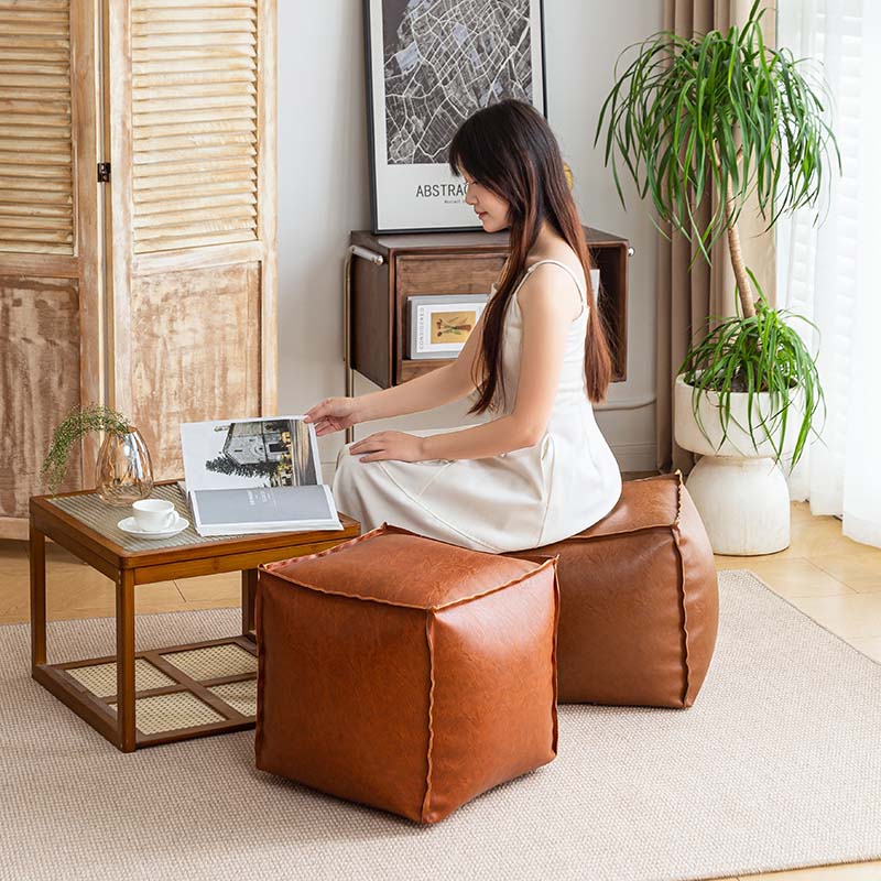 美式皮墩墩家用客厅榻榻米懒人坐垫卧室地上坐墩蒲团搁脚凳收纳凳