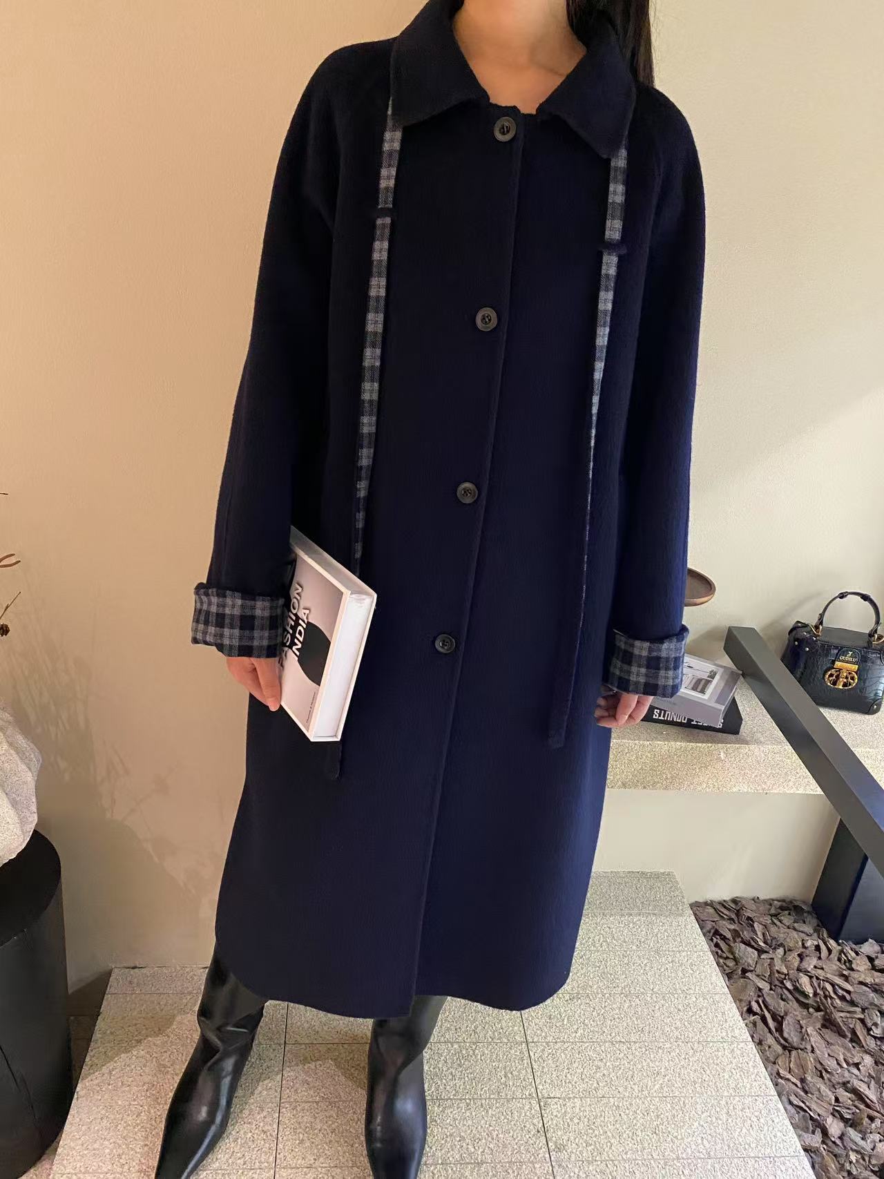 长款森系女学院风落肩袖毛呢外套中长款羊绒秋冬双面呢韩版外套