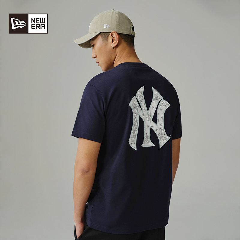 NEW ERA纽亦华夏季MLB腰果花系列运动短袖T恤透气男女街头NY印花