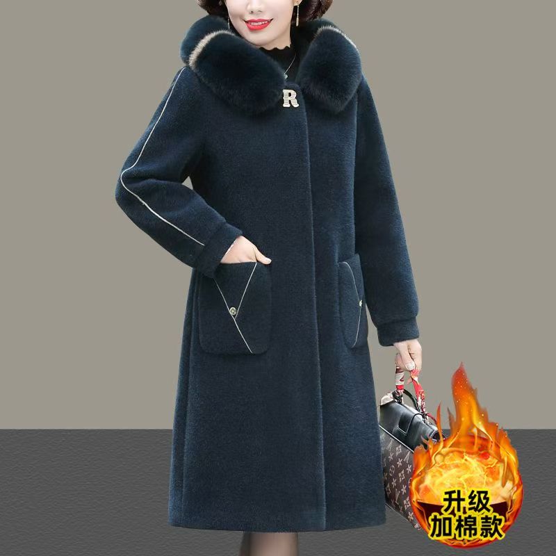 11748-高贵冬季女装新款妈妈连帽加厚呢上衣中长款大衣【五楼东】