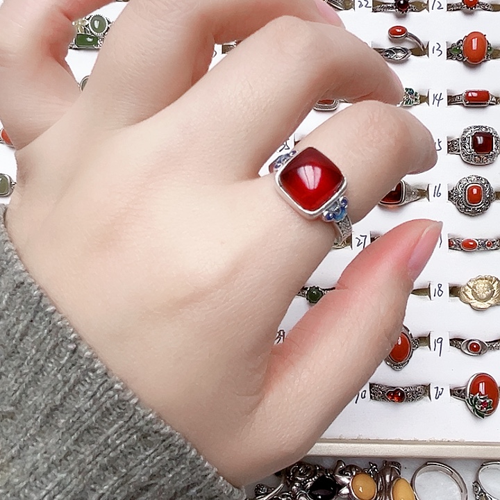 血珀银S925镶嵌戒指